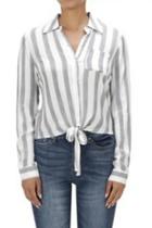  Striped Front-tie Blouse