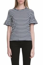  Ruffle Striped Sleeve Tee