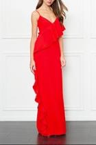  Coral Ruffle Gown