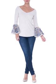  Zoe Denim Lacebell Sleeve Top
