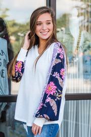  Floral Meadow Contrast Sleeve Top