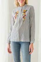  Embroidered Button Down Blouse