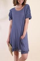  Blue Lace-sleeve Dress