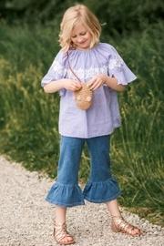  Blue-ticking-stripe Floral-lace Tunic