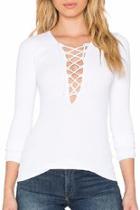  Lace-up Ribbed Top