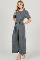 Black & Gray Mini Stripe Jumpsuit With Front Tie And Back Zipper
