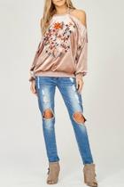  Velvet Open-shoulder Sweatshirt