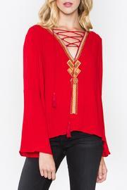  Embroidered Lace Up Top