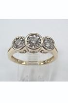  Yellow Gold Three Stone Diamond Engagement Ring Bezel Set Size 7 Past Present Future