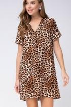  Leopard-print V-neck Shift-dress