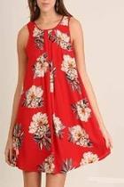  Red Floral Swing Dress