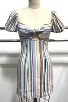  Stripe Puff-sleeve Dress