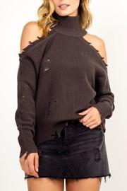  Cold-shoulder Distressed Turtleneck
