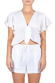  Tie Front Ruffle Cap Sleeve Top