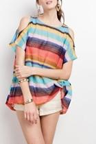  Colors-striped Open-shoulder Top