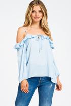 Cold Shoulder Ruffle Detail Top