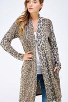  Leopard Prt Long Sleeve Cardigan W/pockets