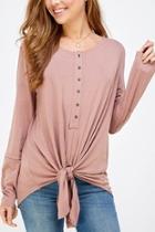  3/4 Button Down Knot Long Sleeve Tee