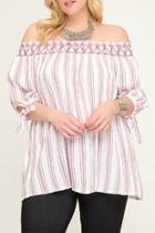  Striped Off The Shoulder Top With Smocking