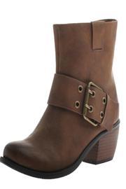  Tan Buckle Bootie