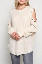  Cold-shoulder Grommet Sweater
