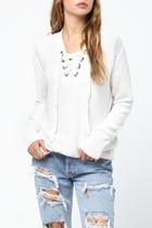  Cream Lace Up Sweater