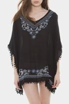 Embroidered Pom Poncho
