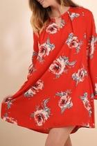  Red-floral Print Dress