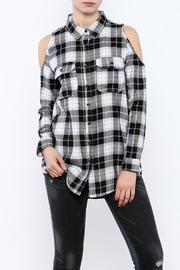  Finely Cold Shoulder Plaid Top