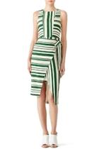  Green Striped Wrap Dress
