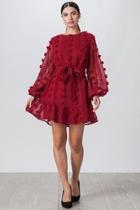  Stunning Burgundy Pompom Dress