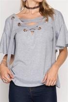  Flutter Sleeve Lace-up Top