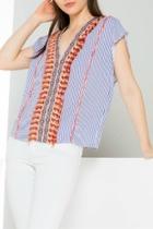 Striped Embroidered Top