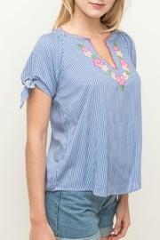  Pinstripe Embroidered Top