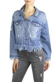  Distressed Fringed Crop Denim Jacket