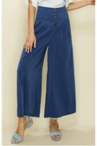  Solid Button Pleated Crop Wide Leg Trouser