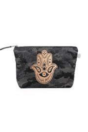 Clutch Bag: Black Camouflage Hamsa Hand