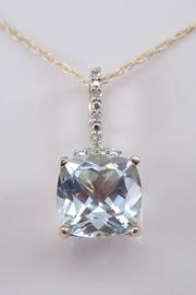  Aquamarine And Diamond Pendant Necklace 14k Yellow Gold 18 Chain Cushion Cut Aqua March Gemstone