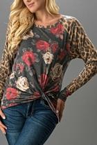  Floral/leopard Print Top