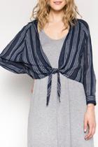  Striped Glitter Tie Front Top