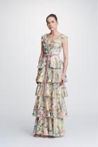  Metallic-printed Tiered Gown