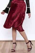  Red Satin Pleated Skirt