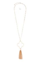  Quarterfoil-tassel-pendant-necklace And Earring-set