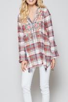  Plaid Embroidered Tunic/blouse