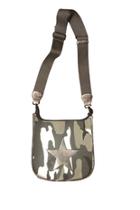  Black/grey Camo Canvas Messenger W/distressed Leather Silver Star
