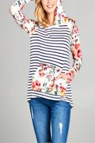  Stripe & Flower T-shirt Hoodie