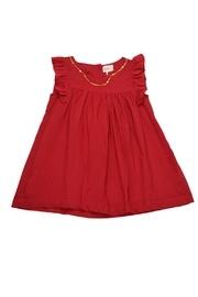 Gold-sequin-accented Red Dress