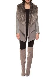  Faux Suede & Leather Jacket W Faux Fur Collar