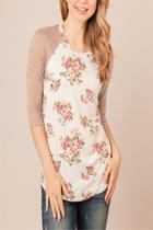  Floral And Stripe Baseball Tee