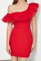  Ruffled One Shoulder Short Woven Dress